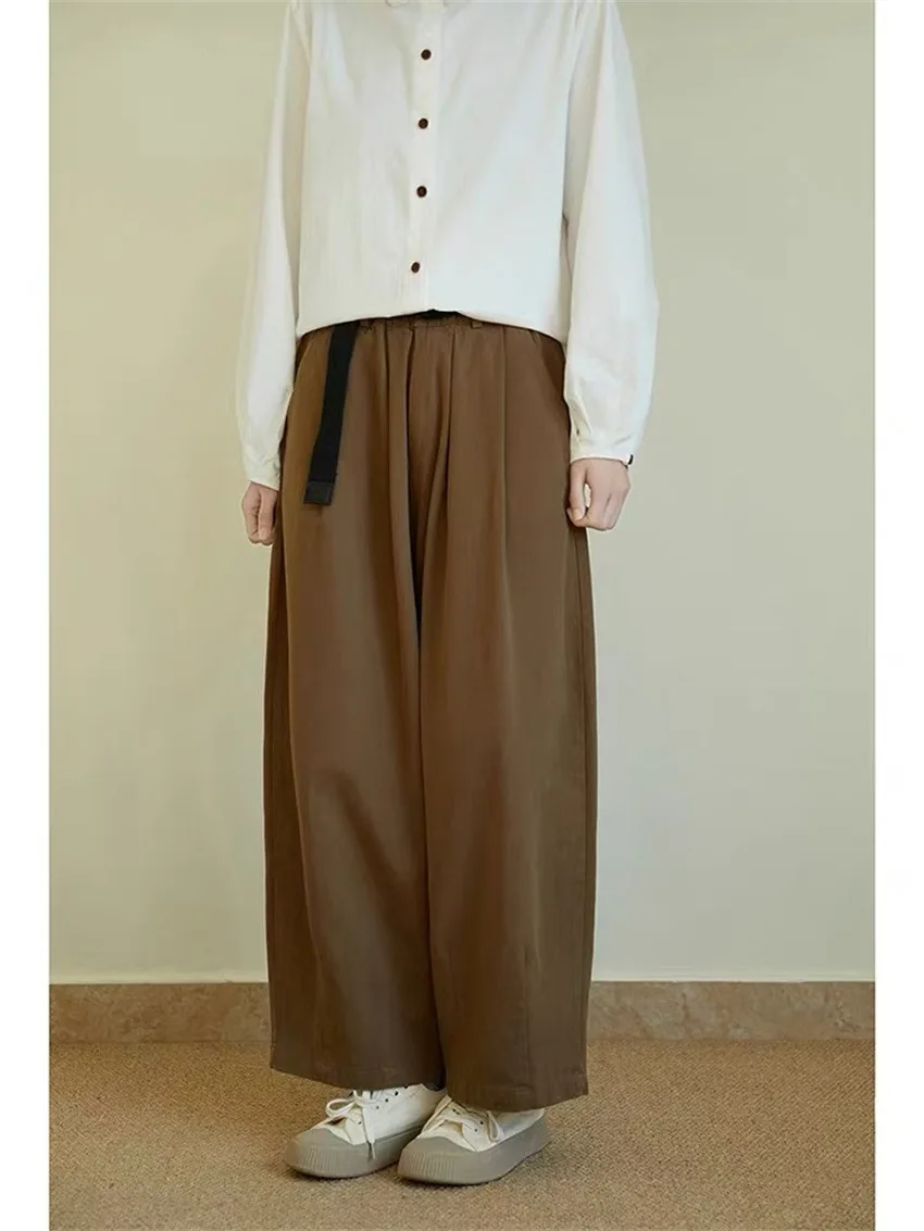 Johnature Loose Slouchy Retro Casual Pants Women New Fashion Wide-Leg Straight Cropped Japanese Pants