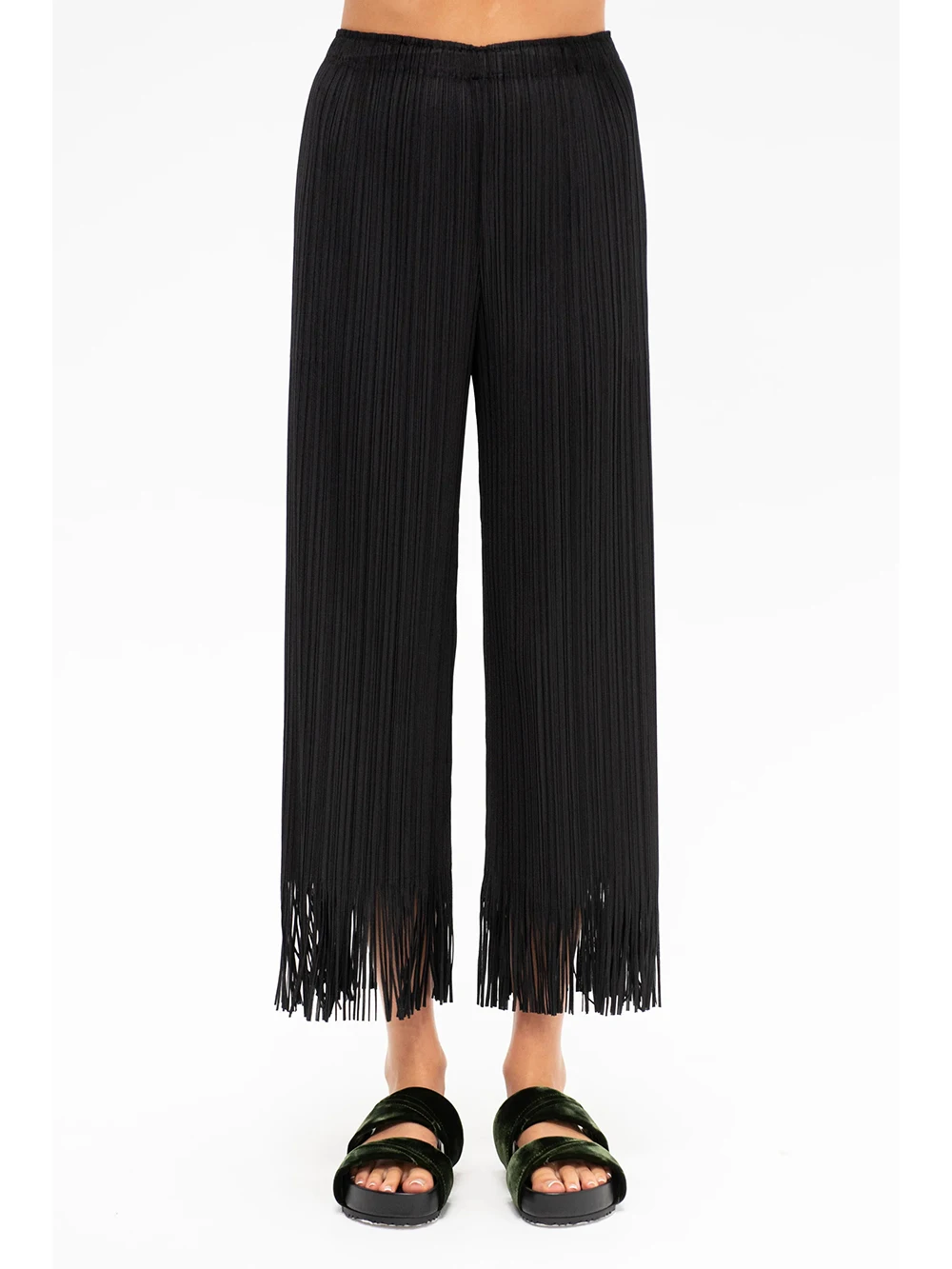 Miyake Pleated High Waisted Pockets Elasticated Waistband Causal Wave Straight Legs Pants