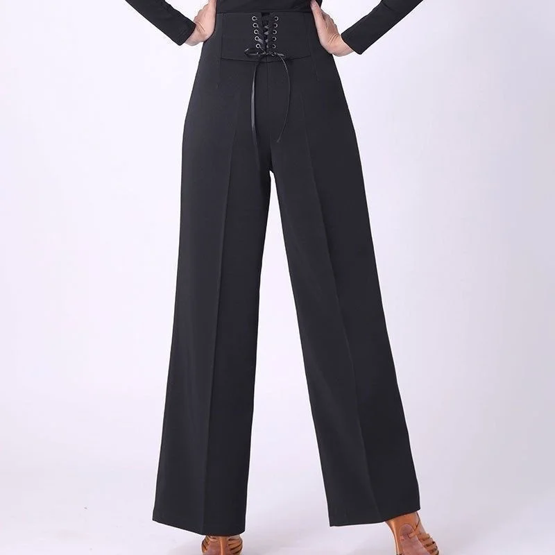 Women Trousers Latin Dance Pants Modern Dance Ballroom Dancing Wide-Leg Pants Ladies High Waist Casual Loose Chiffon Trousers