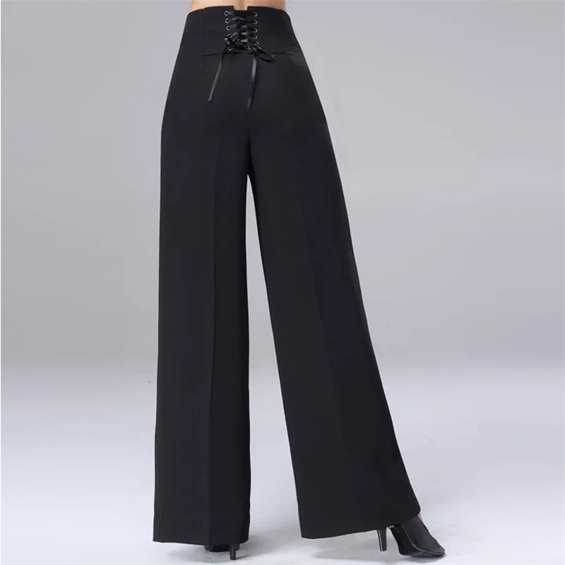 Women Trousers Latin Dance Pants Modern Dance Ballroom Dancing Wide-Leg Pants Ladies High Waist Casual Loose Chiffon Trousers