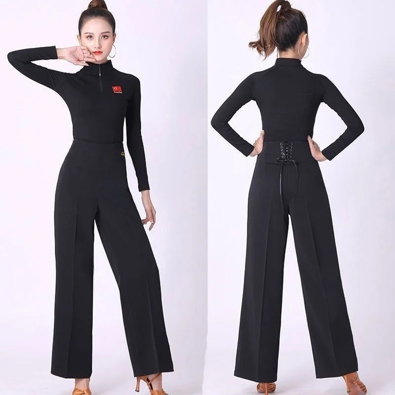 Women Trousers Latin Dance Pants Modern Dance Ballroom Dancing Wide-Leg Pants Ladies High Waist Casual Loose Chiffon Trousers