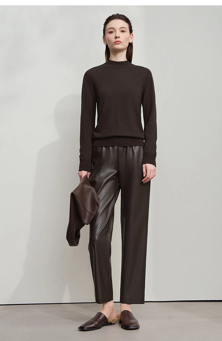 AMII Minimalist Women's Casual Pants 2026 Autumn Streetwear Loose Fit Black Pants Ankle-Length PU Leather Lady Trousers 12523102