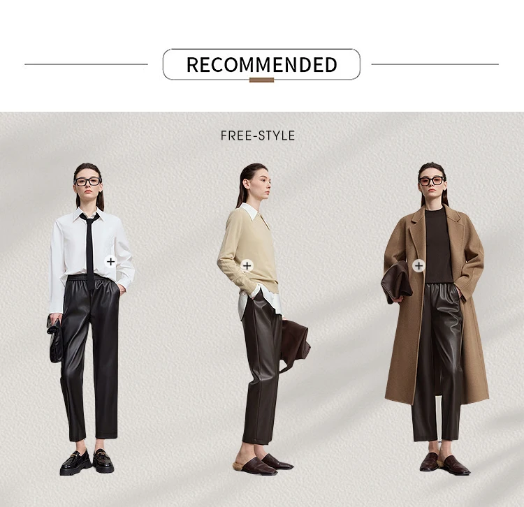 AMII Minimalist Women's Casual Pants 2026 Autumn Streetwear Loose Fit Black Pants Ankle-Length PU Leather Lady Trousers 12523102