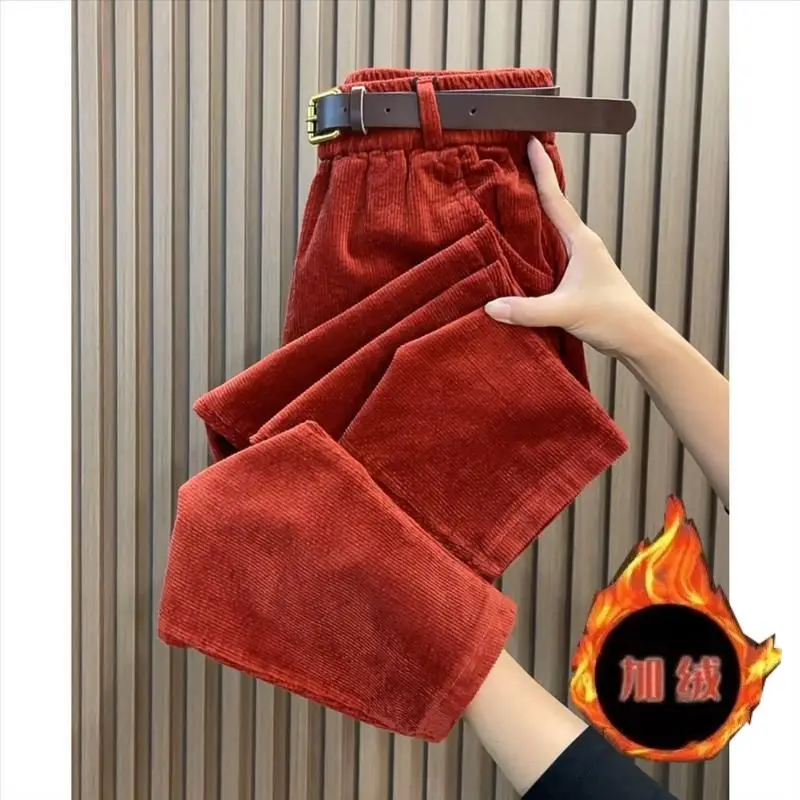 Velvet Harem Pants Women Fashion Casual Corduroy Trouser Spring Autumn Elastic Waist Loose Radish Pant Versatile 4XL