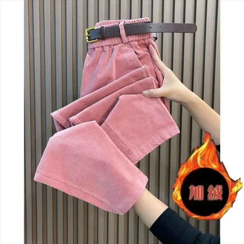 Velvet Harem Pants Women Fashion Casual Corduroy Trouser Spring Autumn Elastic Waist Loose Radish Pant Versatile 4XL