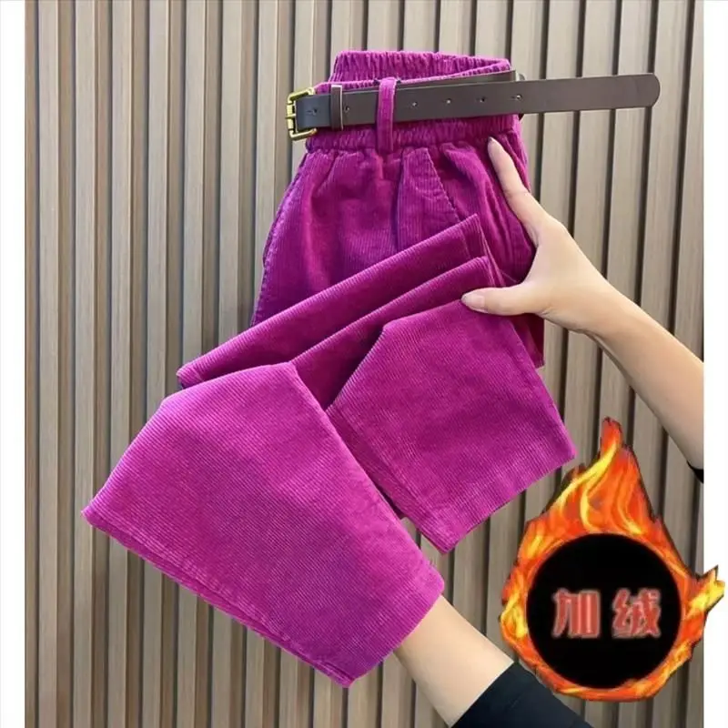 Velvet Harem Pants Women Fashion Casual Corduroy Trouser Spring Autumn Elastic Waist Loose Radish Pant Versatile 4XL