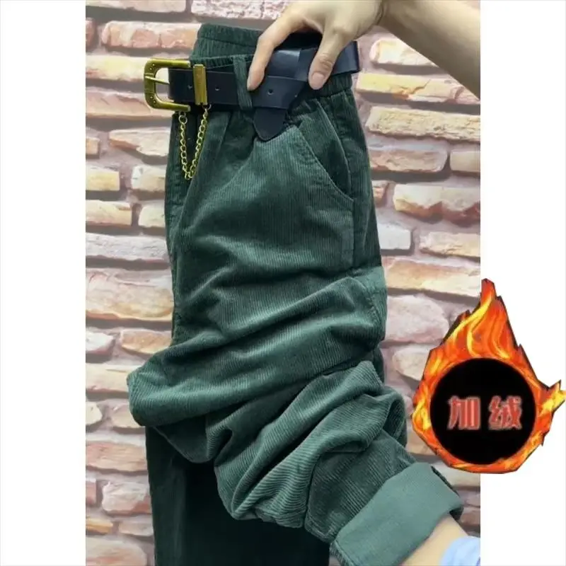 Velvet Harem Pants Women Fashion Casual Corduroy Trouser Spring Autumn Elastic Waist Loose Radish Pant Versatile 4XL