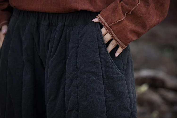 Thick Warm Casual Padded Pant Women New 2024 Winter Vintage Style Solid Color Loose Female Quilted Cotton Linen Harem Pants M092