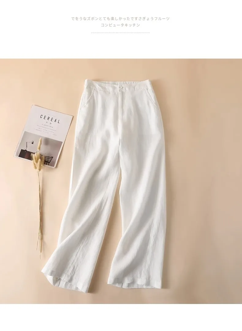 Linen Loose Wide Leg Women's Pants 2024 New Thin Cotton Linen High Waist Drooping Cropped Slimming Casual Straight Trousers
