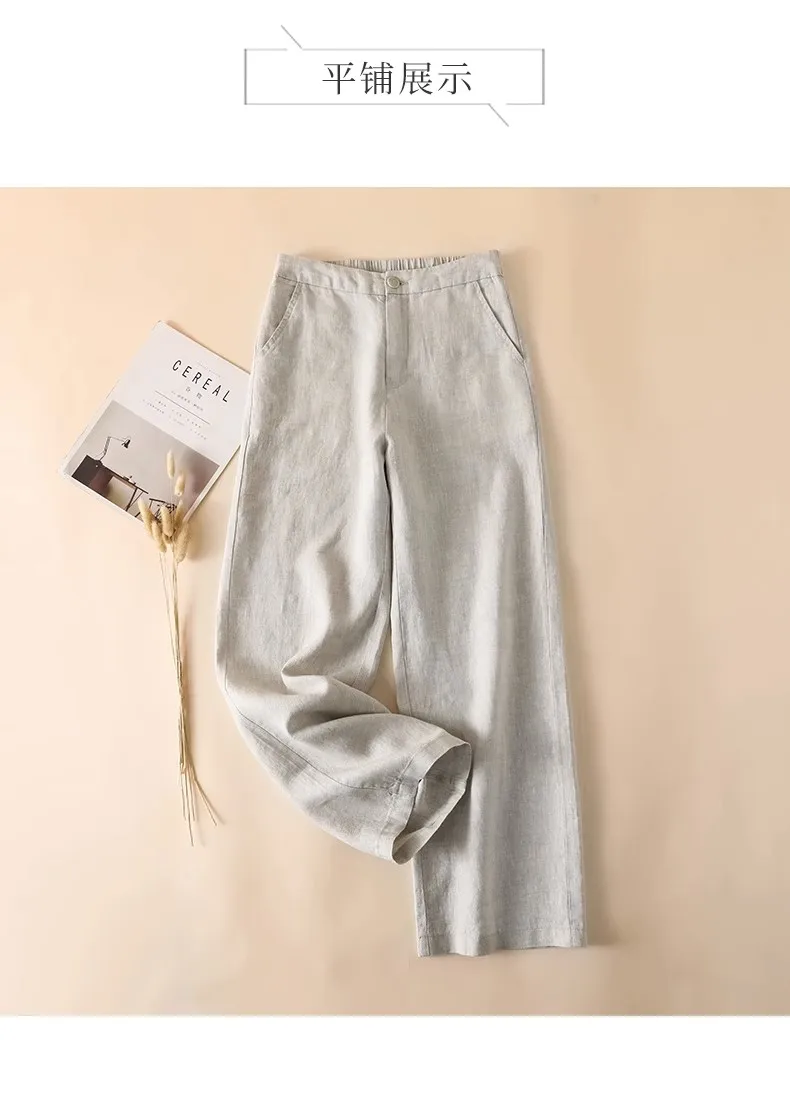 Linen Loose Wide Leg Women's Pants 2024 New Thin Cotton Linen High Waist Drooping Cropped Slimming Casual Straight Trousers