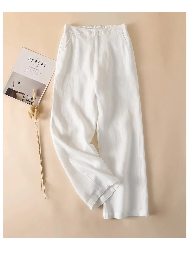 Linen Loose Wide Leg Women's Pants 2024 New Thin Cotton Linen High Waist Drooping Cropped Slimming Casual Straight Trousers