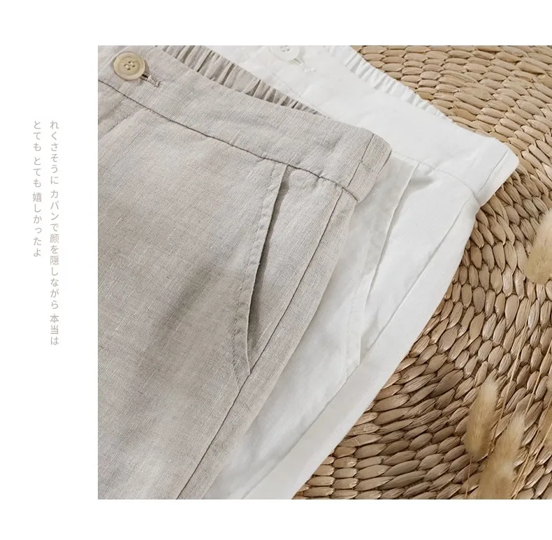 Linen Loose Wide Leg Women's Pants 2024 New Thin Cotton Linen High Waist Drooping Cropped Slimming Casual Straight Trousers