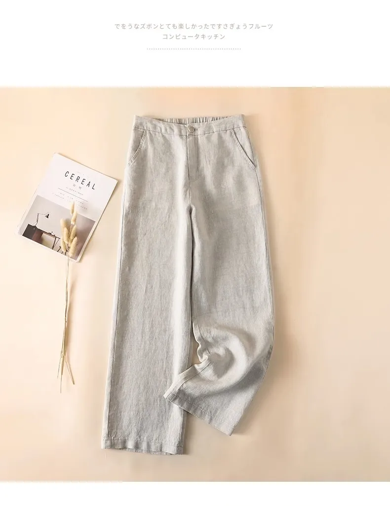 Linen Loose Wide Leg Women's Pants 2024 New Thin Cotton Linen High Waist Drooping Cropped Slimming Casual Straight Trousers