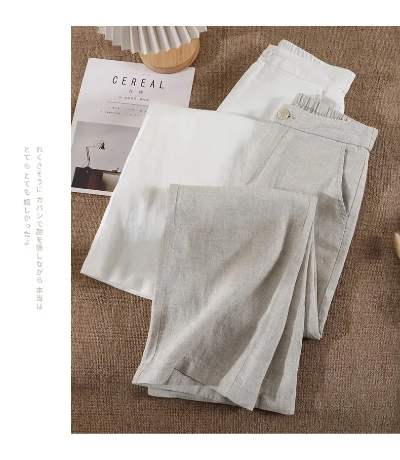 Linen Loose Wide Leg Women's Pants 2024 New Thin Cotton Linen High Waist Drooping Cropped Slimming Casual Straight Trousers