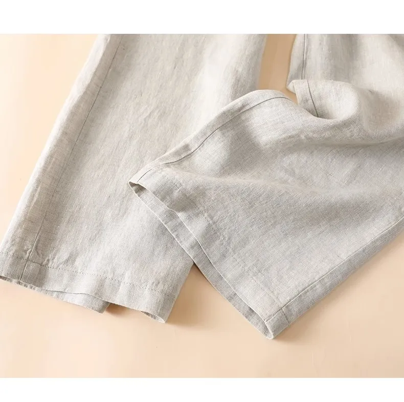 Linen Loose Wide Leg Women's Pants 2024 New Thin Cotton Linen High Waist Drooping Cropped Slimming Casual Straight Trousers
