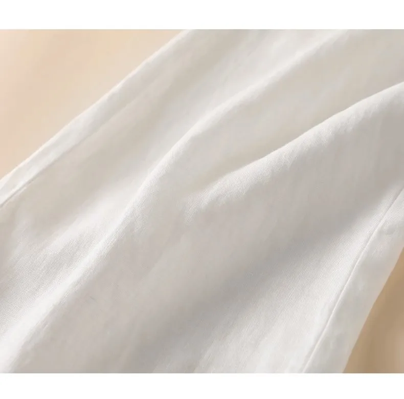Linen Loose Wide Leg Women's Pants 2024 New Thin Cotton Linen High Waist Drooping Cropped Slimming Casual Straight Trousers