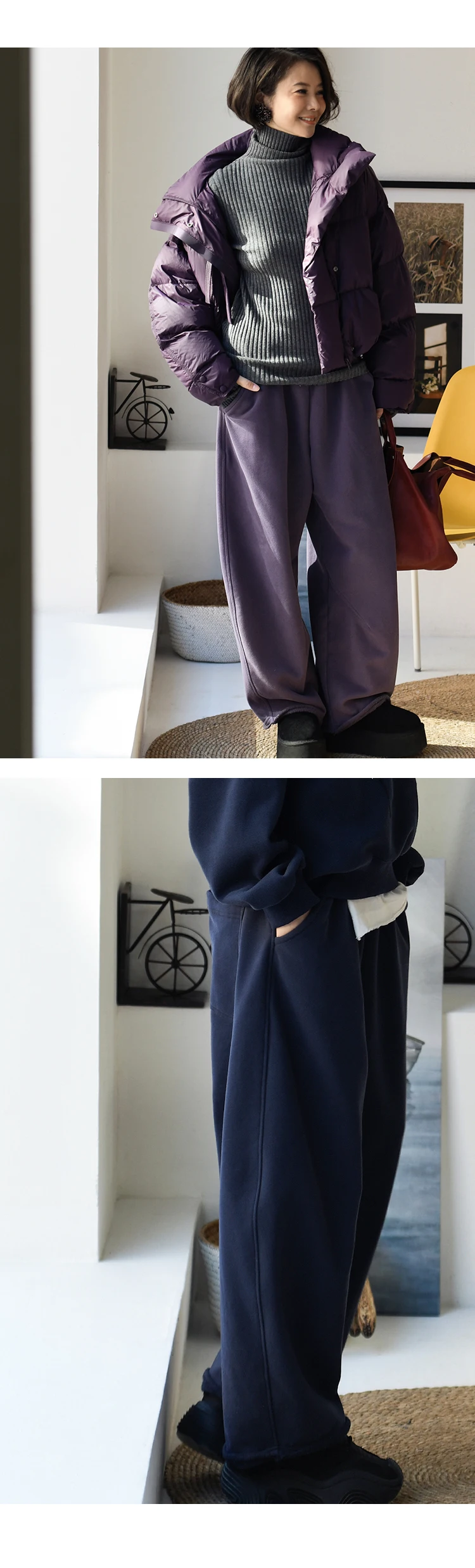 K67176 Korean Style Banana Pants Loose Elastic Waist Thickened Frayed Hem Casual Pants for Women
