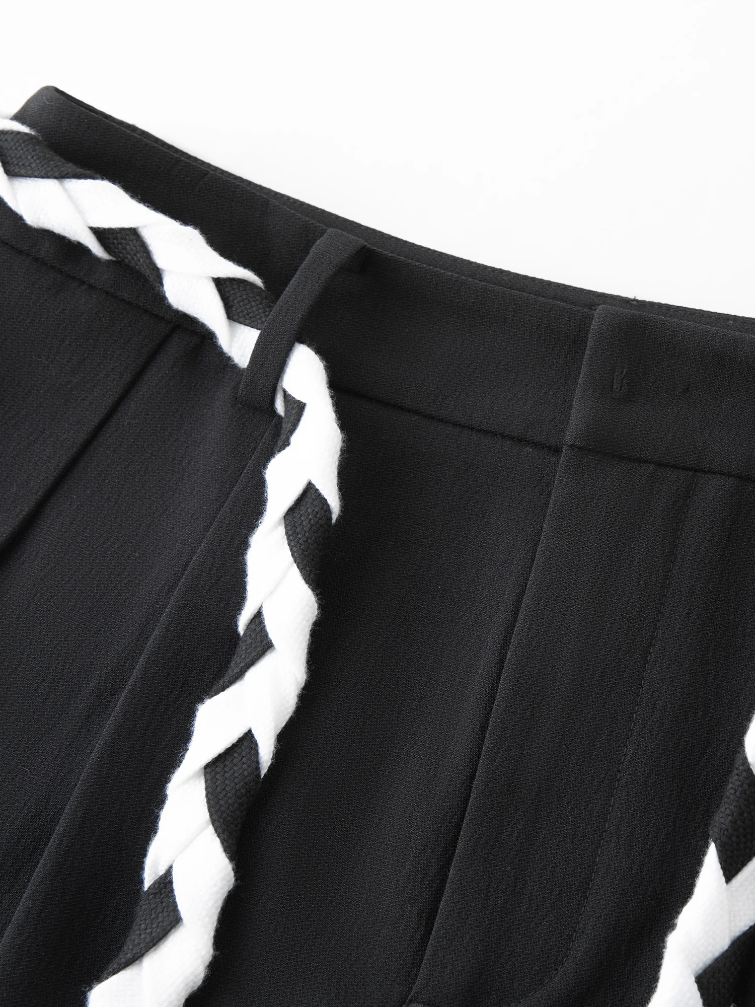 FSLE 2025 New Women Loose Fit Wide Leg Pants Black White Trousers High Waist Casual Pants Soft Drapey Free Waist Rope Vintage