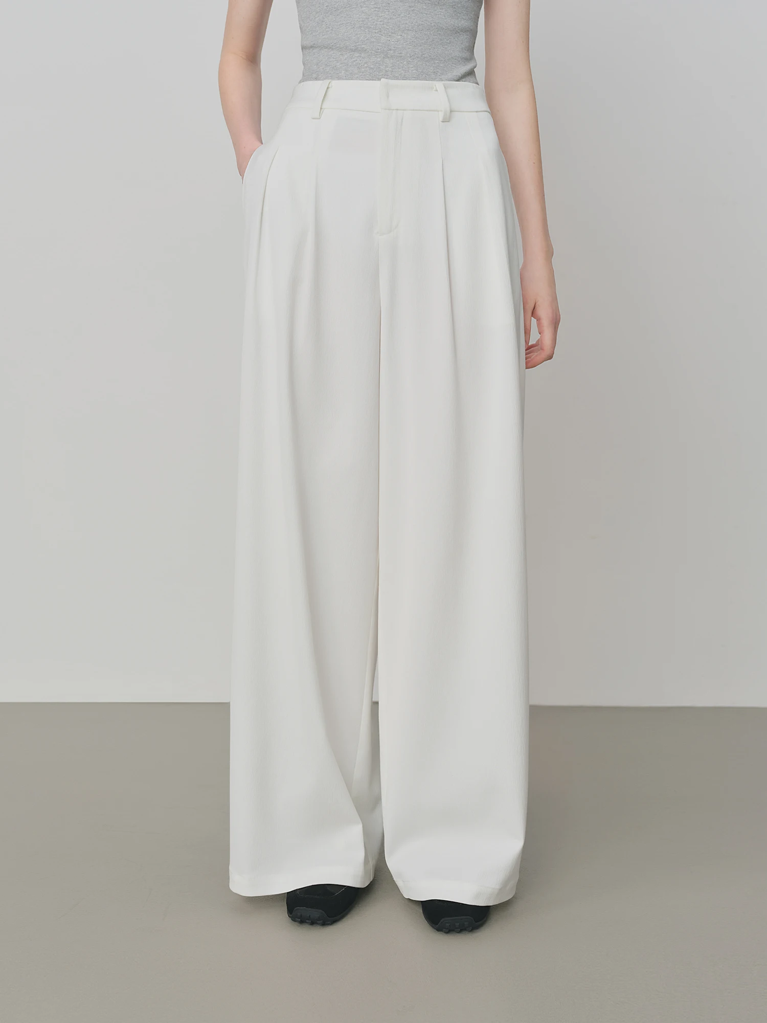 FSLE 2025 New Women Loose Fit Wide Leg Pants Black White Trousers High Waist Casual Pants Soft Drapey Free Waist Rope Vintage