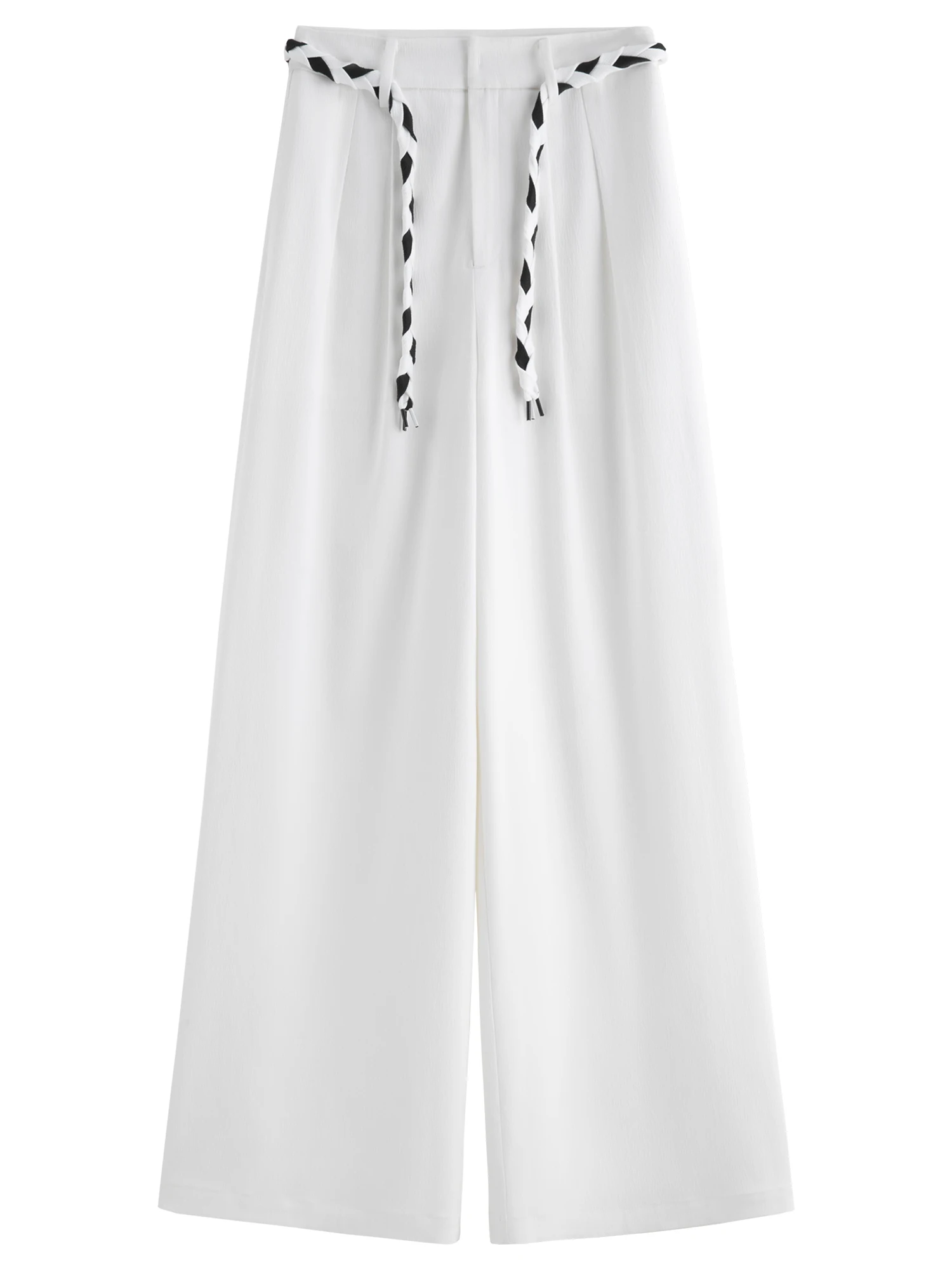 FSLE 2025 New Women Loose Fit Wide Leg Pants Black White Trousers High Waist Casual Pants Soft Drapey Free Waist Rope Vintage