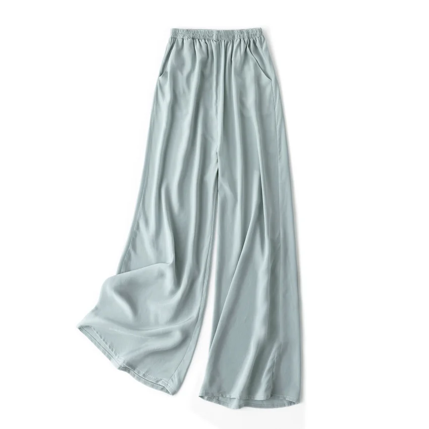 SuyaDream Women Wide Leg Pants 100%Real Silk Solid Elastic Waisted Ankle-length 2025 Office Spring Autumn Chic Trousers Black