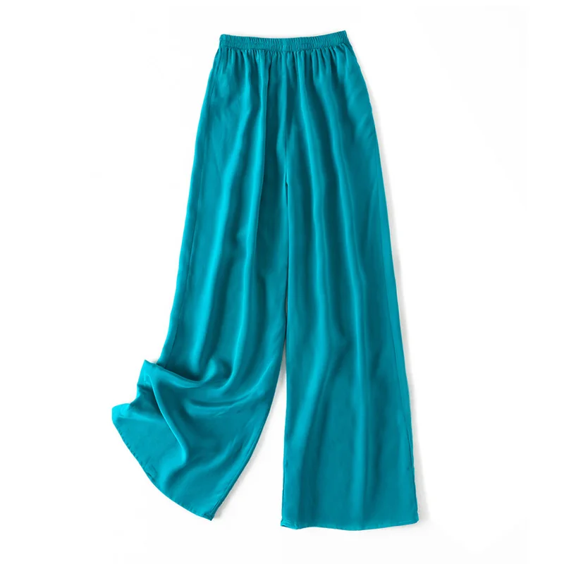 SuyaDream Women Wide Leg Pants 100%Real Silk Solid Elastic Waisted Ankle-length 2025 Office Spring Autumn Chic Trousers Black