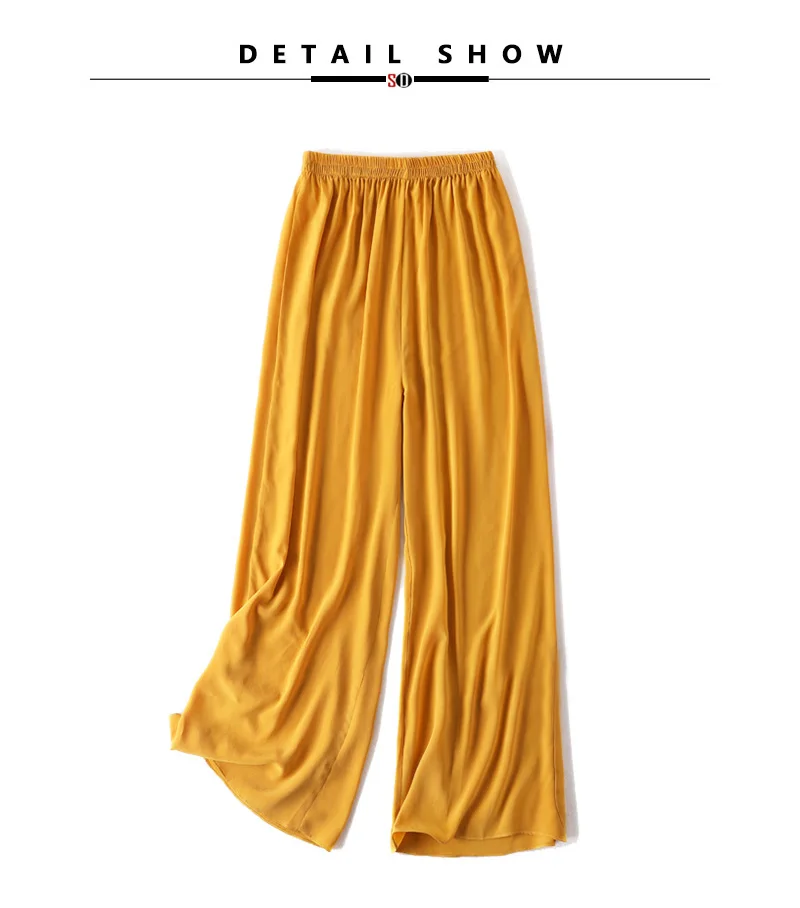 SuyaDream Women Wide Leg Pants 100%Real Silk Solid Elastic Waisted Ankle-length 2025 Office Spring Autumn Chic Trousers Black