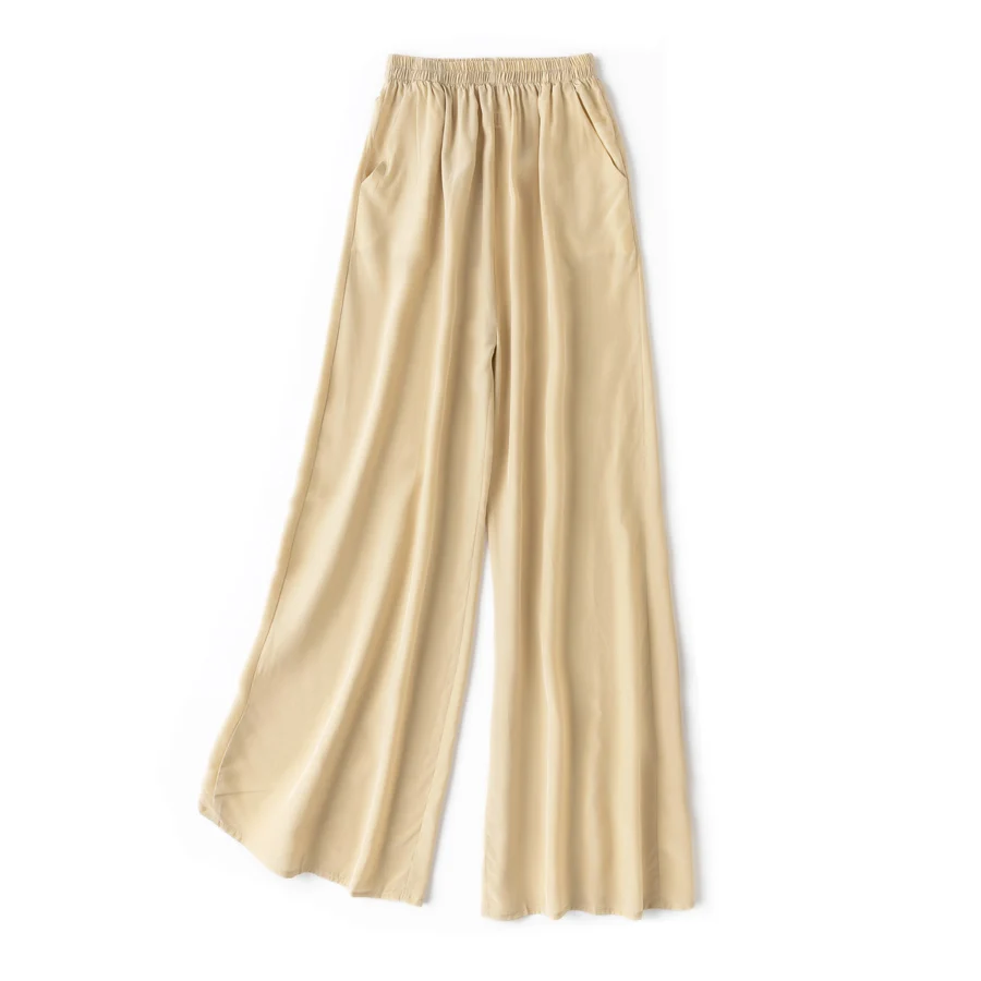 SuyaDream Women Wide Leg Pants 100%Real Silk Solid Elastic Waisted Ankle-length 2025 Office Spring Autumn Chic Trousers Black