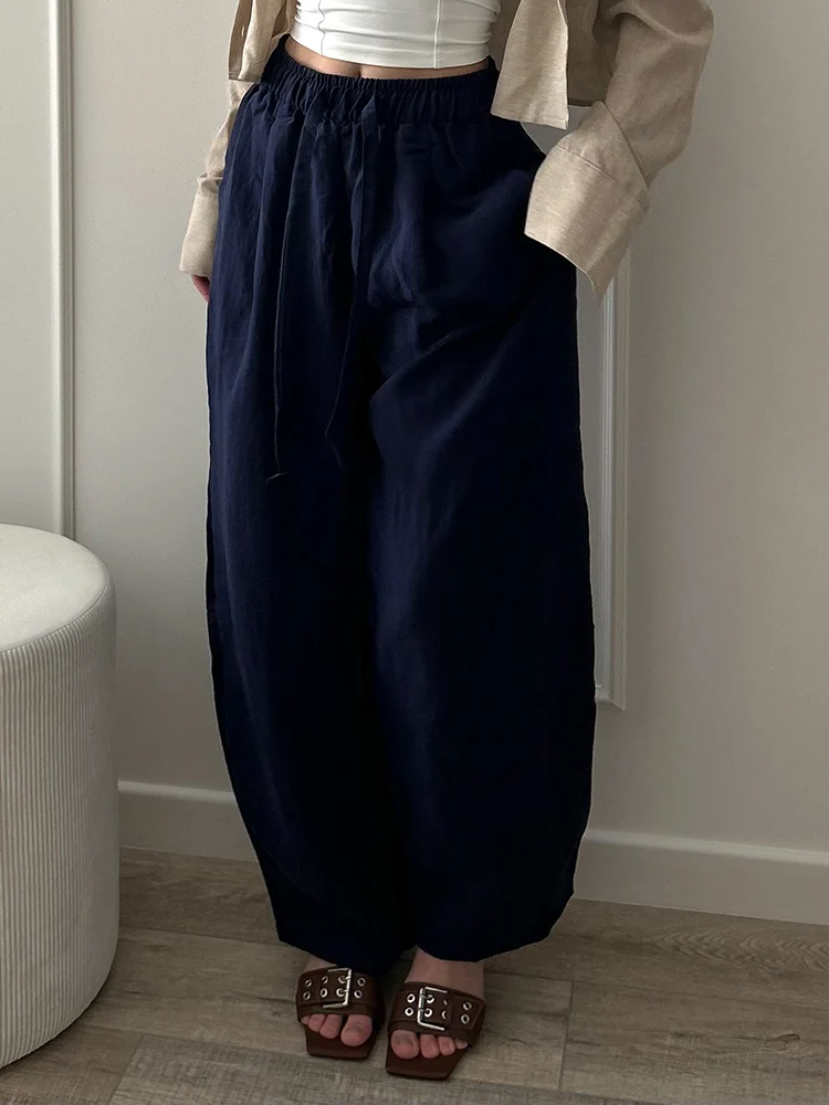 KarSaNy Summer Lyocell Wide Leg Pants Women Baggy High Waist Pink Thin Loose Long Navy Blue Linen Pants Women Summer Trousers