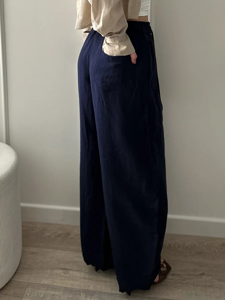 KarSaNy Summer Lyocell Wide Leg Pants Women Baggy High Waist Pink Thin Loose Long Navy Blue Linen Pants Women Summer Trousers