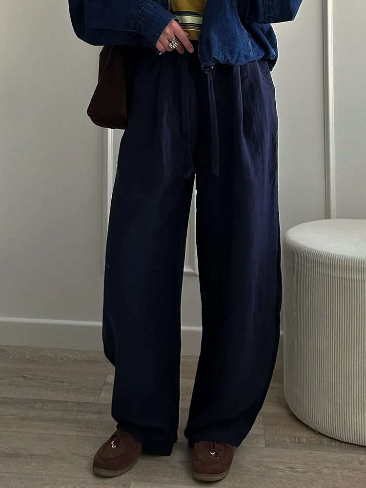 KarSaNy Summer Lyocell Wide Leg Pants Women Baggy High Waist Pink Thin Loose Long Navy Blue Linen Pants Women Summer Trousers