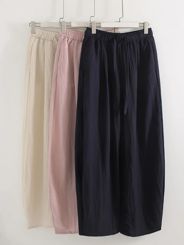 KarSaNy Summer Lyocell Wide Leg Pants Women Baggy High Waist Pink Thin Loose Long Navy Blue Linen Pants Women Summer Trousers