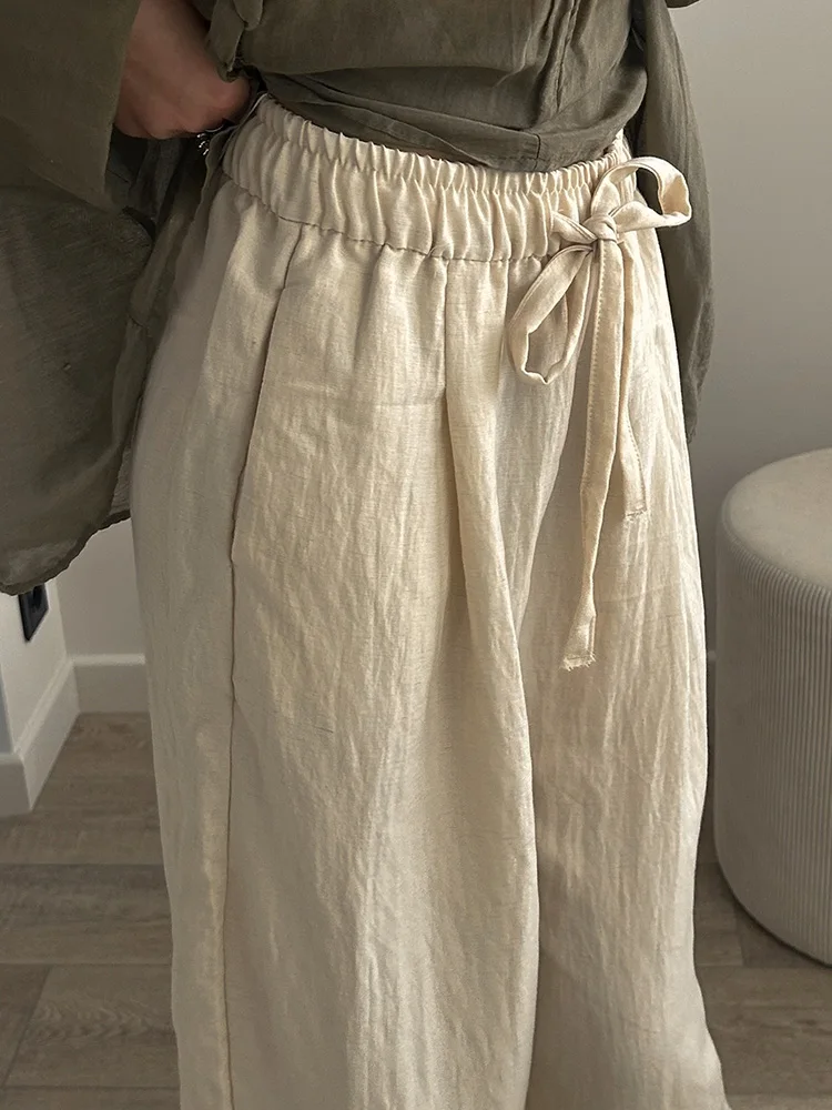 KarSaNy Summer Lyocell Wide Leg Pants Women Baggy High Waist Pink Thin Loose Long Navy Blue Linen Pants Women Summer Trousers