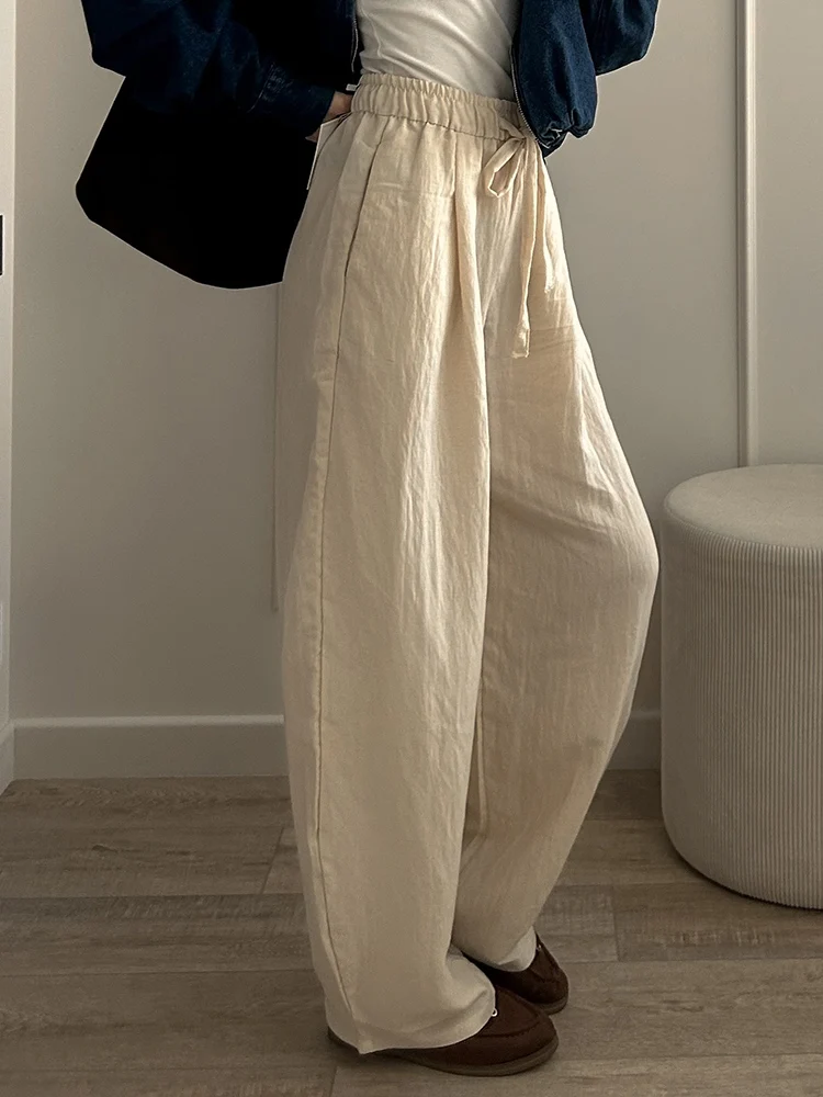 KarSaNy Summer Lyocell Wide Leg Pants Women Baggy High Waist Pink Thin Loose Long Navy Blue Linen Pants Women Summer Trousers