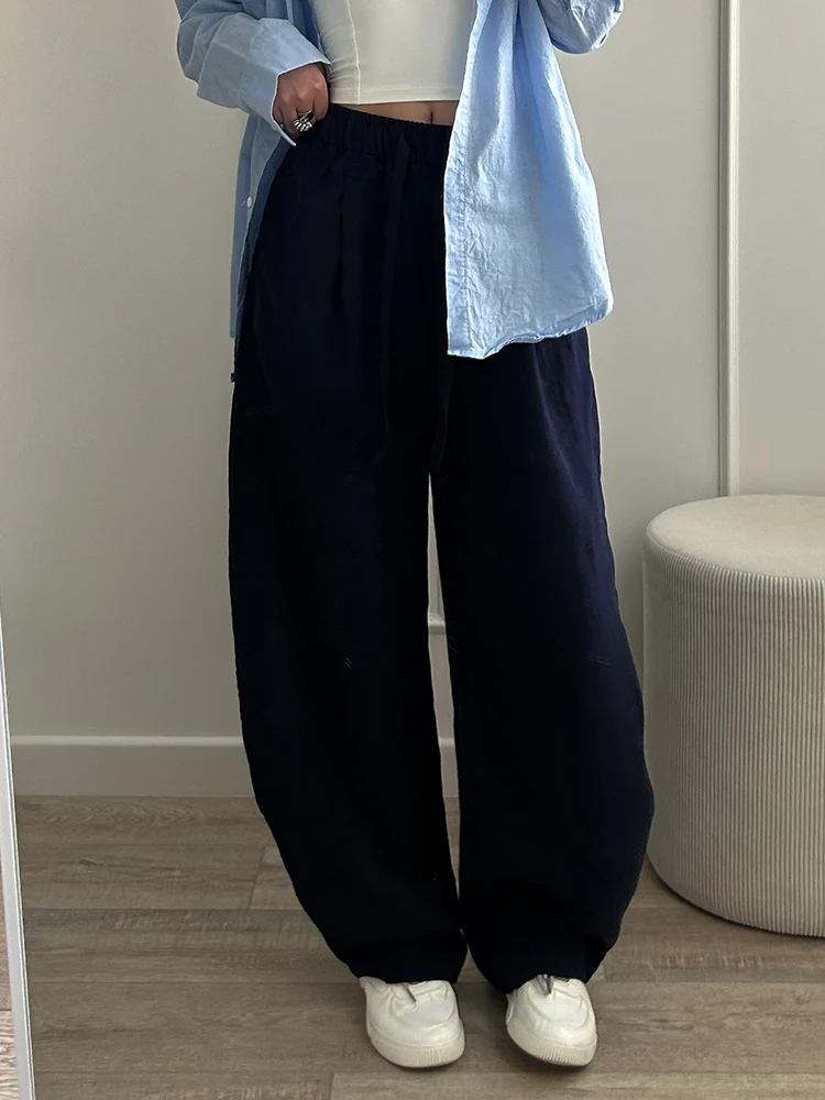 KarSaNy Summer Lyocell Wide Leg Pants Women Baggy High Waist Pink Thin Loose Long Navy Blue Linen Pants Women Summer Trousers