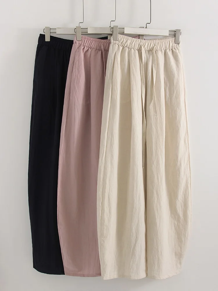 KarSaNy Summer Lyocell Wide Leg Pants Women Baggy High Waist Pink Thin Loose Long Navy Blue Linen Pants Women Summer Trousers