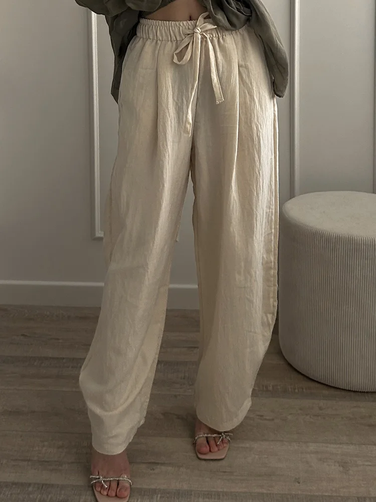 KarSaNy Summer Lyocell Wide Leg Pants Women Baggy High Waist Pink Thin Loose Long Navy Blue Linen Pants Women Summer Trousers