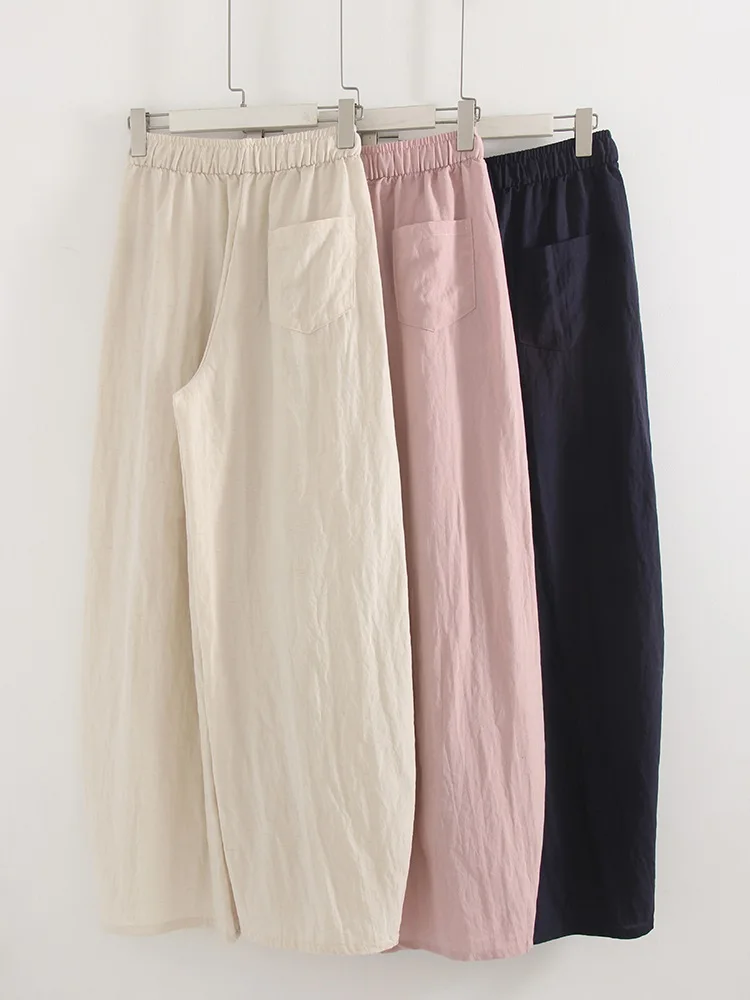 KarSaNy Summer Lyocell Wide Leg Pants Women Baggy High Waist Pink Thin Loose Long Navy Blue Linen Pants Women Summer Trousers