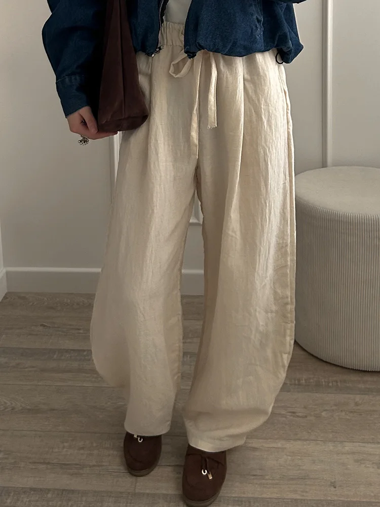 KarSaNy Summer Lyocell Wide Leg Pants Women Baggy High Waist Pink Thin Loose Long Navy Blue Linen Pants Women Summer Trousers