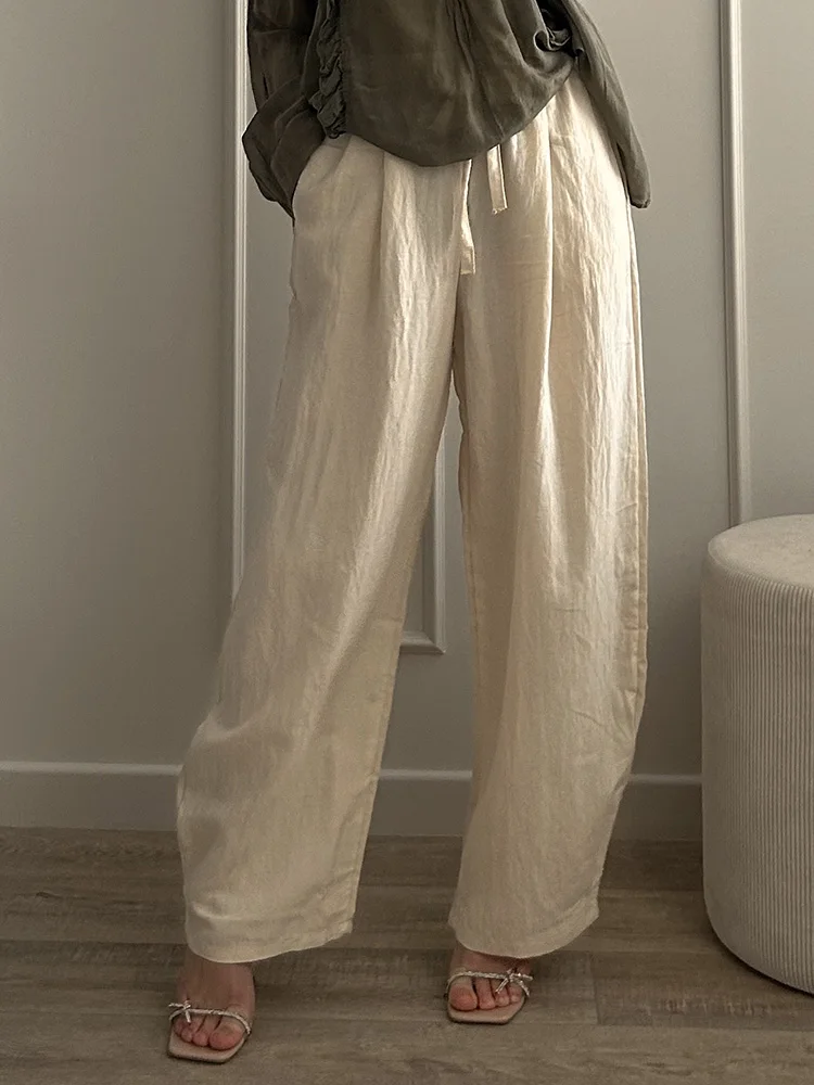KarSaNy Summer Lyocell Wide Leg Pants Women Baggy High Waist Pink Thin Loose Long Navy Blue Linen Pants Women Summer Trousers