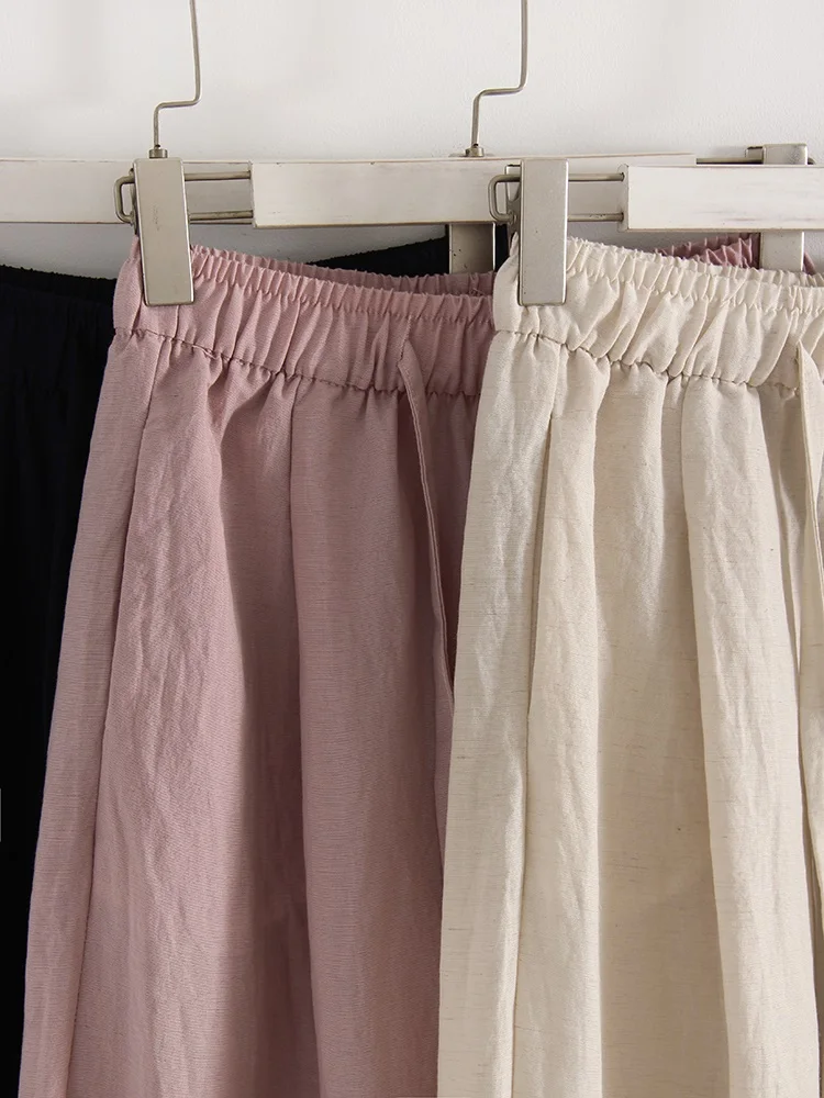 KarSaNy Summer Lyocell Wide Leg Pants Women Baggy High Waist Pink Thin Loose Long Navy Blue Linen Pants Women Summer Trousers