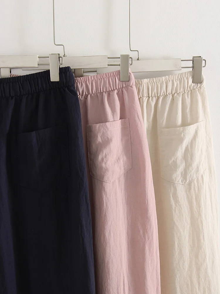 KarSaNy Summer Lyocell Wide Leg Pants Women Baggy High Waist Pink Thin Loose Long Navy Blue Linen Pants Women Summer Trousers