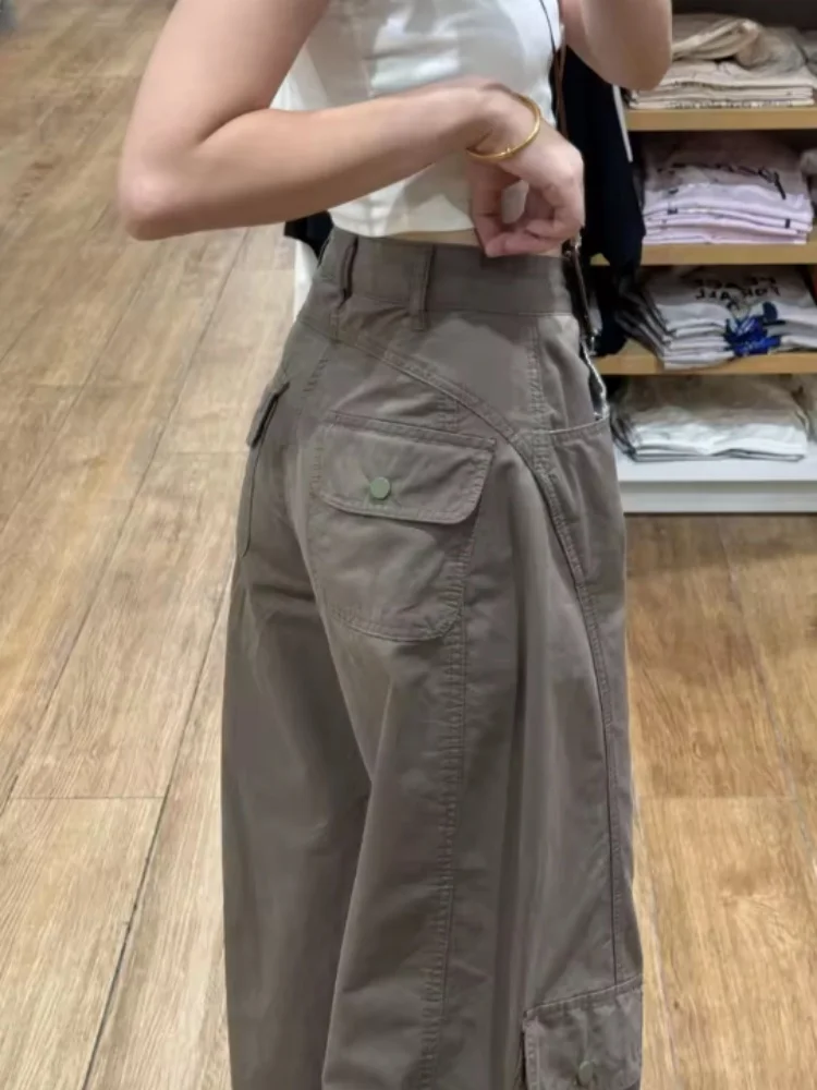 Fashion High Waist Straight Leg Workwear Trousers Women's Spring Autumn Casual American Style Multiple Pockets Loose Fit Wide Le