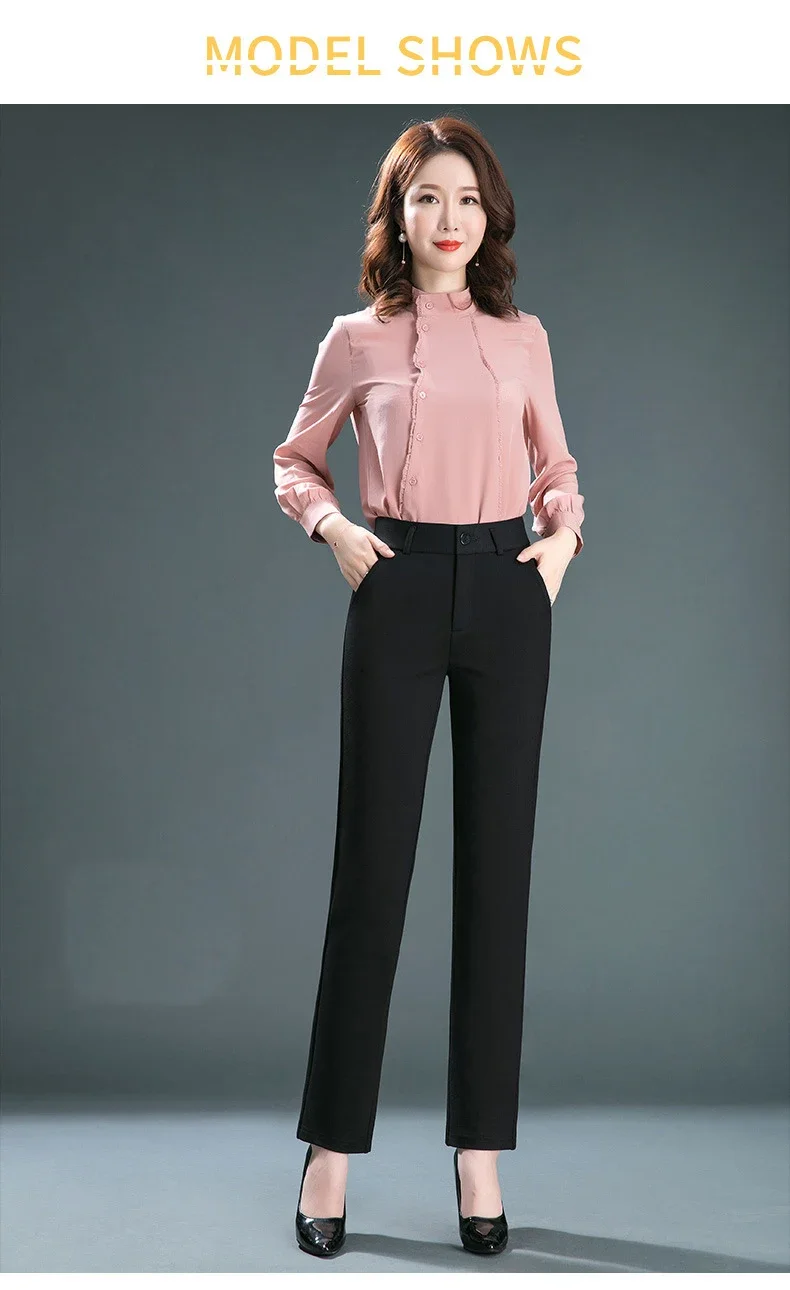 2025 Spring and Autumn Khaki High Waist Straight Baggy Pants Women, Navy Middle-aged Mom Stretch Casual Trousers,Plus Size M-8XL