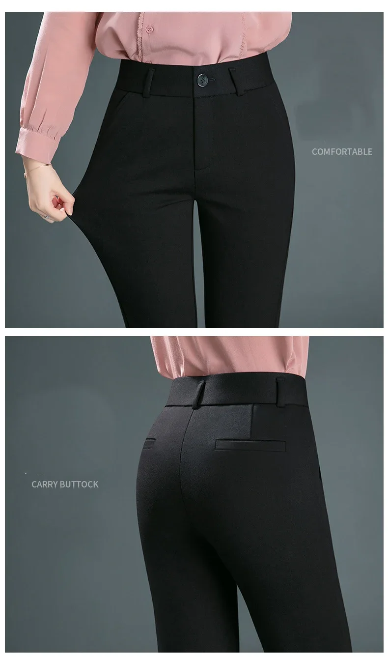 2025 Spring and Autumn Khaki High Waist Straight Baggy Pants Women, Navy Middle-aged Mom Stretch Casual Trousers,Plus Size M-8XL