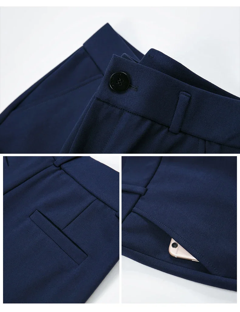 2025 Spring and Autumn Khaki High Waist Straight Baggy Pants Women, Navy Middle-aged Mom Stretch Casual Trousers,Plus Size M-8XL