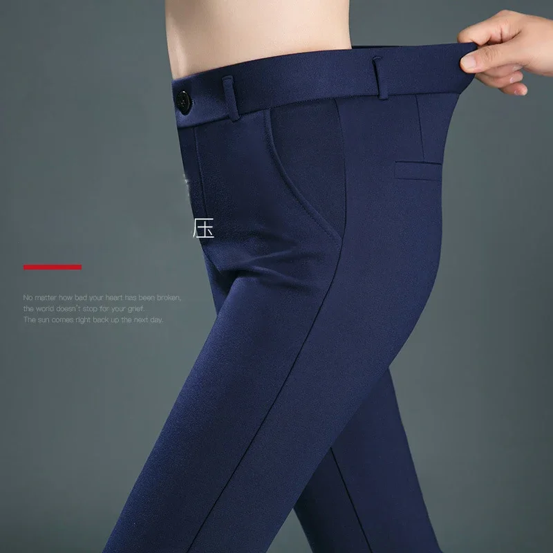2025 Spring and Autumn Khaki High Waist Straight Baggy Pants Women, Navy Middle-aged Mom Stretch Casual Trousers,Plus Size M-8XL