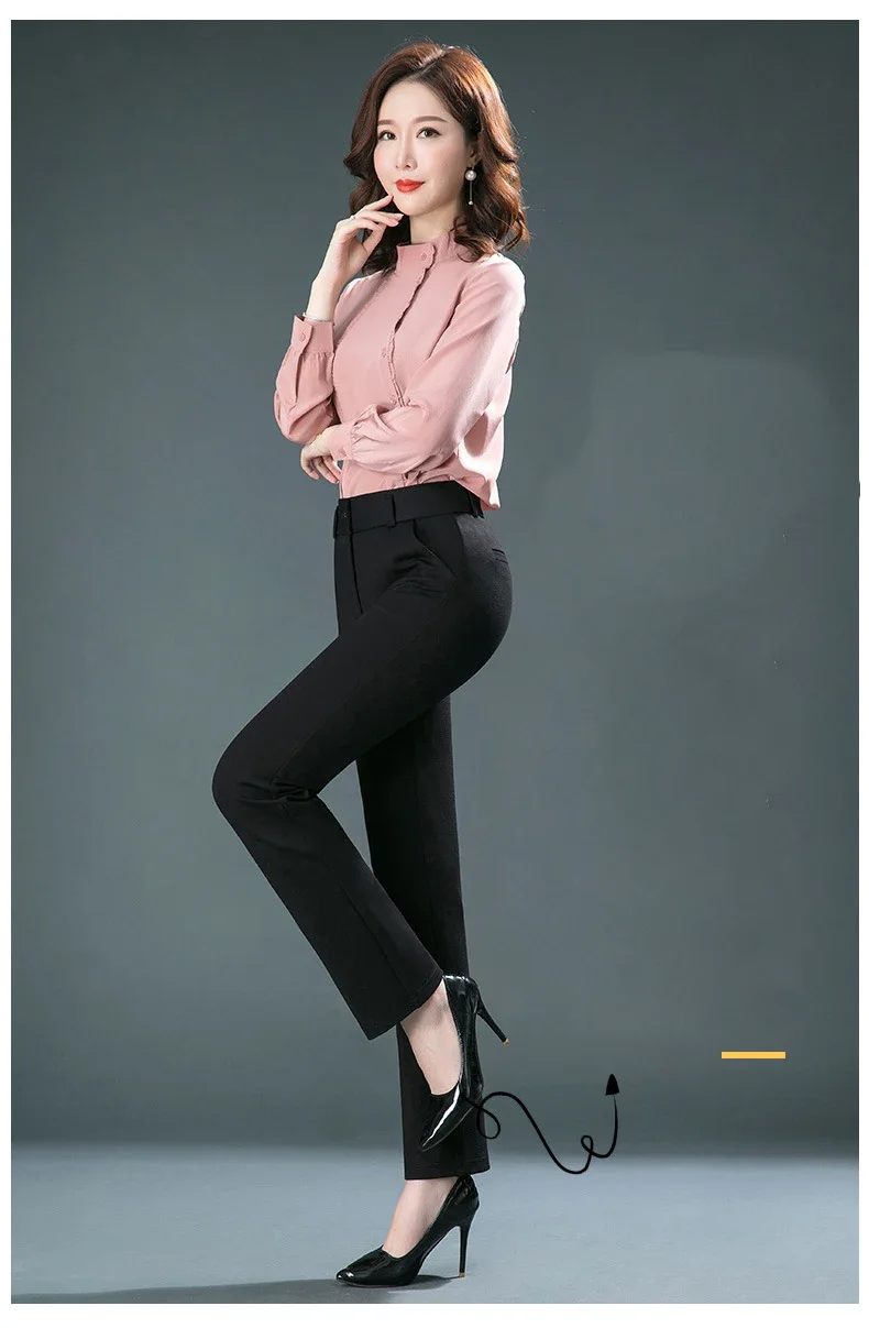 2025 Spring and Autumn Khaki High Waist Straight Baggy Pants Women, Navy Middle-aged Mom Stretch Casual Trousers,Plus Size M-8XL