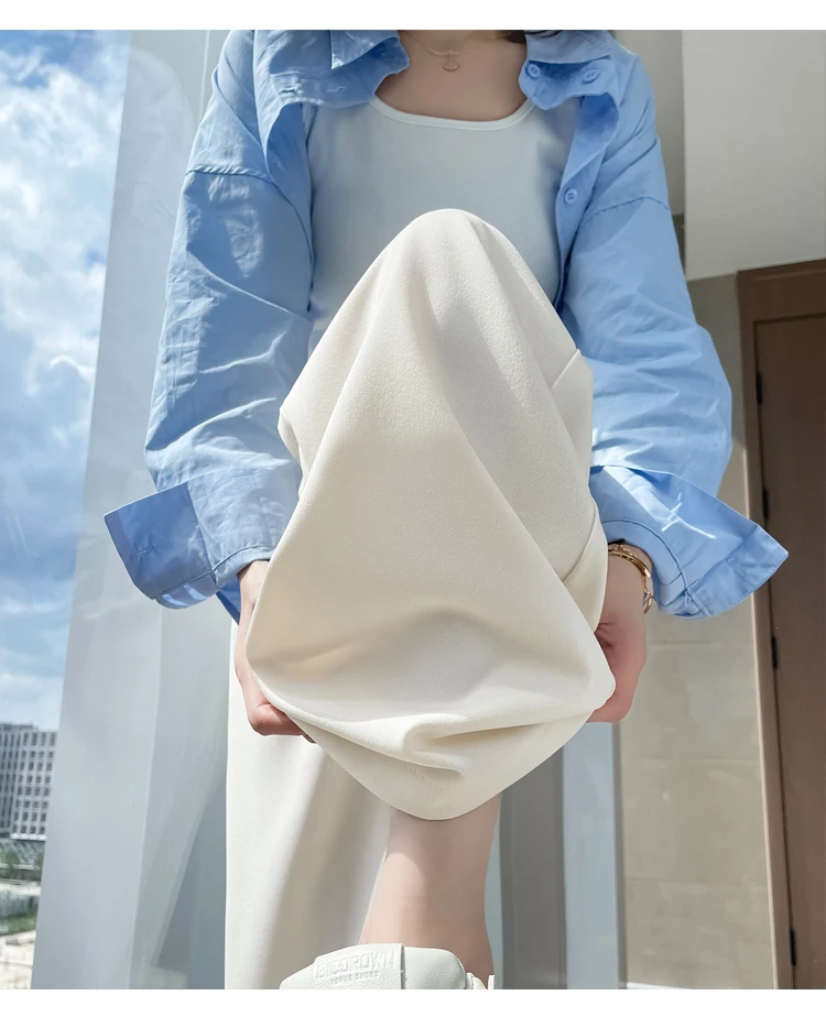 Seoulish Autumn Elegant Women's Wide Leg Pants 2024 New Korean Solid Button Casual Loose Office Full Length Trousers Female