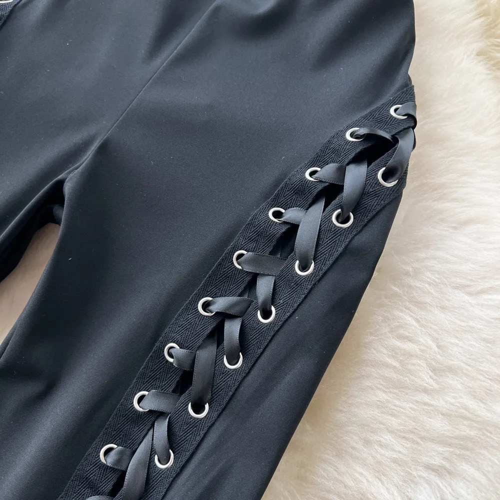SINGREINY Streetwear Lace Up Flare Pants 2026 Spring Summer Fashion High Waist Bodycon Sexy Female Edgy Spicy Girl Long Trousers